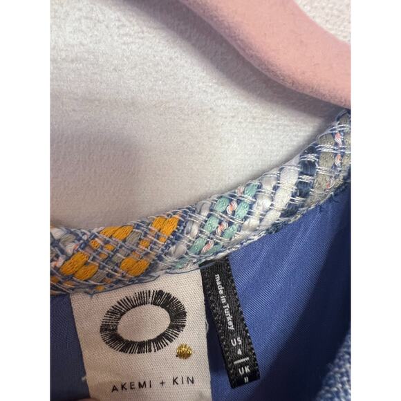 Akemi + Kin Size 4 Shift Dress Woven Denim Print Fray Accents - Picture 4 of 5